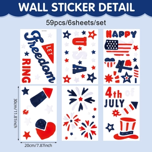 Set de 59 stickers muraux Fête de l'Indépendance USA avec étoiles et rayures