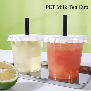 Disposable PET Plastic Transparent Cold Drink Cups With Lids And Straws Thickened Coffee Tea Juice Containers Party Takeaway