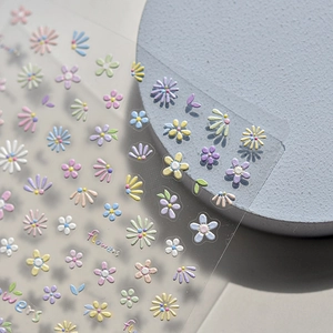 Jelly 3D floral nail stickers featuring colorful embossed daisy and flower designs