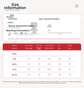 Detailed size chart for polar fleece stand collar hoodie including weight and fabric details