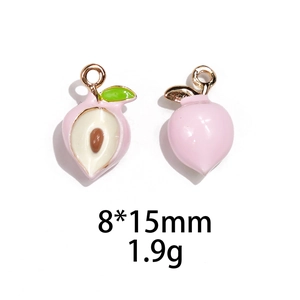 Vue macro de pendentifs pêche en alliage rose 8x15mm avec détails de taille et poids