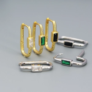 925 Sterling Silver Geometric U Shaped Hoop Earrings With Rectangular Zircon Minimalist Trendy Jewelry For Women