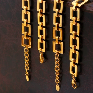 Minimalist gold plated stainless steel bracelet featuring geometric hollow square links