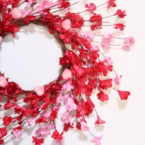 Red and pink heart-shaped artificial flower wreath for Mother's Day home wall decor