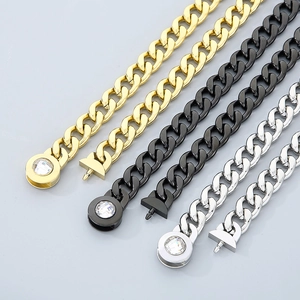 Three-color 13mm stainless steel Cuban chains with crystal inlaid skull buckles