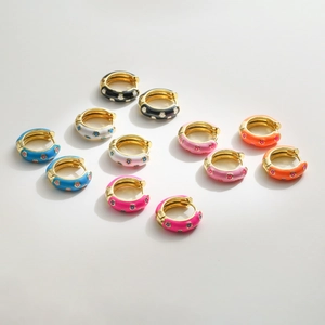 Enamel Flower Hoop Earrings Copper Gold Plated Drip Oil Floral Small Fresh Jewelry For Women