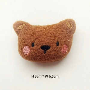 Brown plush bear head DIY accessory with size labels showing 3cm height and 6.5cm width