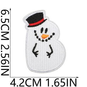 Detail of snowman-shaped letter B embroidery patch with precise size measurements