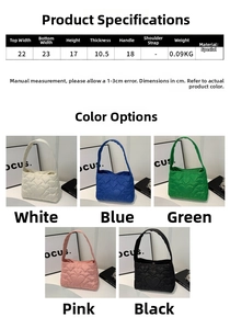 Tableau des tailles pour le sac fourre-tout matelassé cœur en cinq couleurs