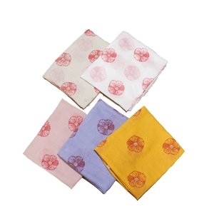 Five-pack set of lightweight floral print scarves in beige, pink, purple, and yellow