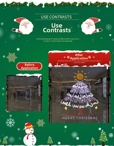 Detail showing before and after effect of purple Christmas tree electrostatic window sticker