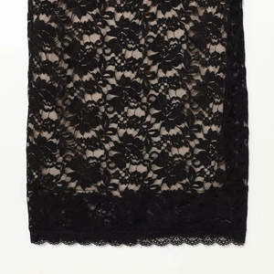 Sexy black floral lace halter neck backless bodycon maxi dress with beige lining detail