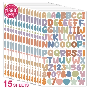 Detail view of 1350 colorful alphabet and number stickers on 15 sheets for DIY crafts