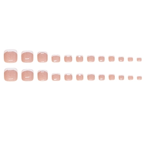 Faux ongles d'orteils français blancs avec finition rose pailletée élégante