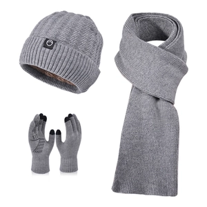 3-piece men's winter knit set with fleece-lined hat, ribbed scarf, and touchscreen gloves