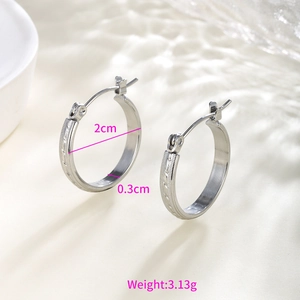 Detail shot of silver hoop earrings showing 2cm diameter and textured chain pattern