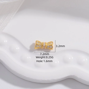 Golden S925 silver bow bead with sparkling cubic zirconia for jewelry making