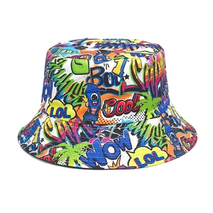 Graffiti Print Bucket Hat Polyester Streetwear Sun Protection Foldable Summer Outdoor Hat For Men Women
