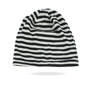 Striped knit beanie hat in black and grey for autumn and winter casual wear