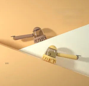 Detail view of pet silicone bath brushes with long handles and built-in liquid dispensers