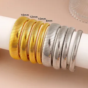 Brazalete Tubogas de Acero Inoxidable de Alta Calidad Para Mujeres Hombres Chapado en Oro de 18K Acanalado Enrollado Cadena de Serpiente Joyería