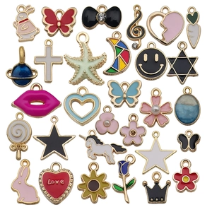 DIY gold-plated alloy drip oil charms set with hearts, stars and animal pendants