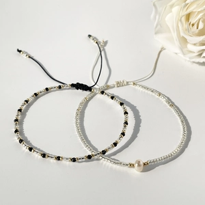Minimalist Miyuki glass seed bead bracelets with freshwater pearl and adjustable cords