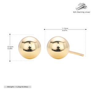 Detailed technical diagram showing dimensions of polished S925 sterling silver ball studs