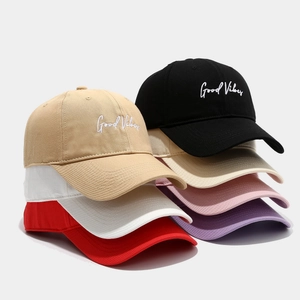 Cotton Baseball Cap Good Vibes Letter Embroidery Adjustable Curved Brim Outdoor Sun Hat Casual Fashion For Men Women