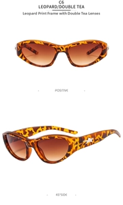 Detail view of leopard print cat eye sunglasses with silver star temple ornaments