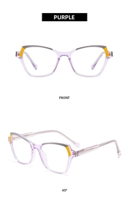 Front and 45-degree angle views of vintage purple acetate optical glasses frames