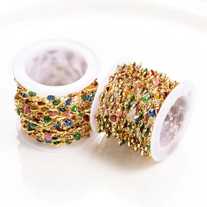 Colorful glitter heart charms on gold stainless steel chain spool for DIY jewelry