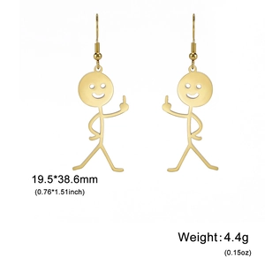 Creative gold-plated stickman earrings with funny middle finger design and smiling face