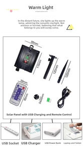 Solar panel controller kit with USB port, remote control, and ground stake for tube lights