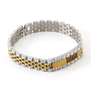 Bracciale Da Uomo In Acciaio Inossidabile Placcato Oro 18K Catena Stile Orologio Gioielli Hip Hop