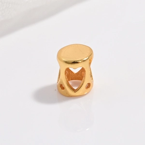 Gold S925 silver double-layered spacer bead with heart cutouts for DIY jewelry making
