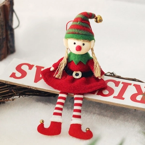 Christmas Elf Dolls Hanging Ornaments Cute Plush Velvet Non-Woven Fabric Elf Boy Girl For Xmas Tree Holiday Decor