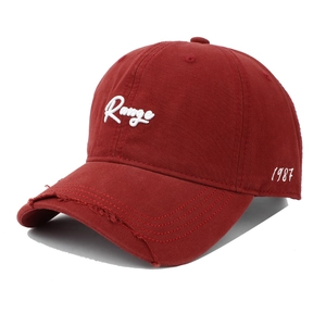 Casquette de baseball bordeaux en coton avec broderie Range et bord usé pour femme