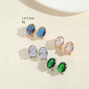 Vintage oval crystal stud earrings with micro-set zircons measuring 1.2 by 1.5 cm