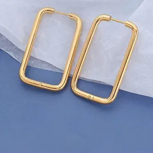 Stainless Steel Rectangular Hoop Earrings Large Geometric Minimalist Vacuum Plating Fashion Jewelry For Women