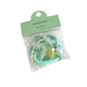 Green candy-colored floral hair tie set with elastic bands and resin flower clips