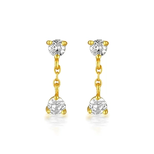 Elegant gold-plated silver needle earrings with dual round cubic zirconia drop tassels