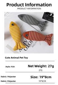 Three colorful linen-style fish cat toys with thick polyester filling and wavy texture