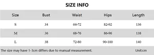 Size chart showing bust, waist, hips, and length for lace tie-up sleeveless maxi dress