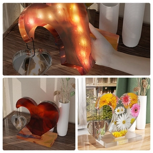 DIY heart-shaped resin photo frame mold with LED light and dried flower specimens