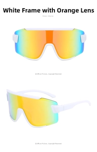 Front and side views of white cycling sunglasses with colorful gradient lenses