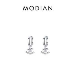 S925 sterling silver rocking horse hoop earrings with sparkling cubic zirconia pavé