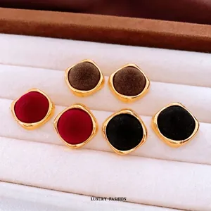 Vintage Rounded Square Stud Earrings Alloy Flocking Geometric Retro Style For Women With Silver Earring Post