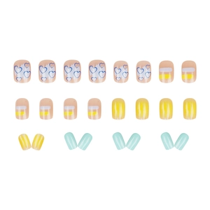 24pcs colorful almond press-on nails with heart patterns and stripes for summer