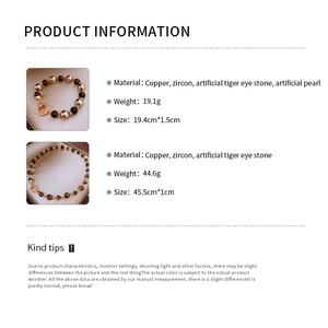 Detailed product dimensions and specifications for gold plated tiger eye stone bracelets